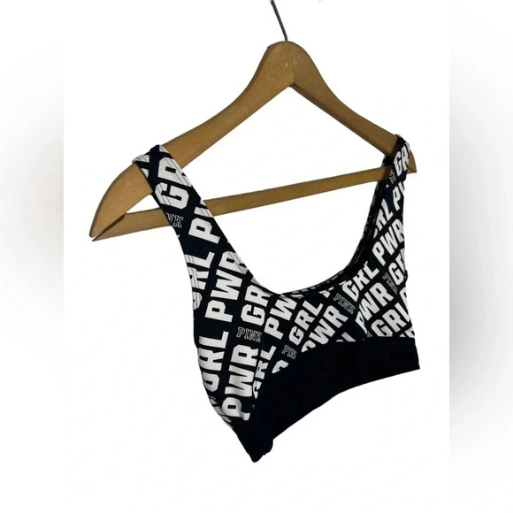PINK Victorias Secret Girl Power Spell Out Black and White Sports Bra - Picture 3 of 6